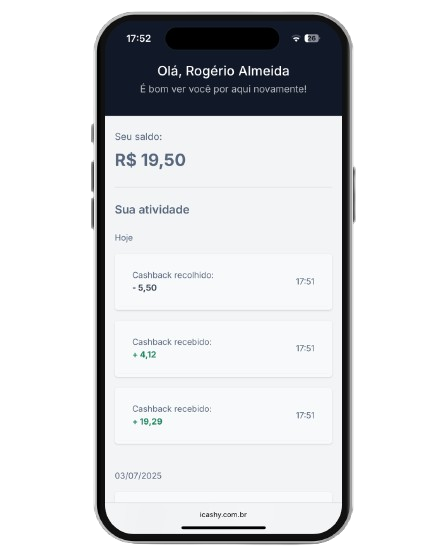 Painel do cliente mostrando saldo e atividade